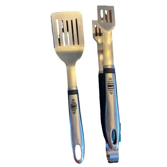 Heavy Duty BBQ Tool Set - Stainless Steel Spatula & Tongs for Grilling Outdoors - Picture 1 of 7
